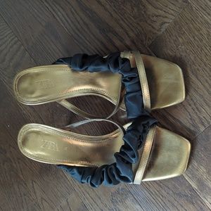 Zara Bronze/Black satin heels